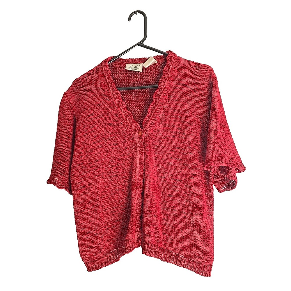 Kathie Lee‎ Y2K Red V-Neck Knit Short Sleeve Preppy Sweater Womans Plus Size 18W